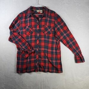 LL Bean Women's Red Plaid Long Sleeve Button Up Flannel‎ Shirt